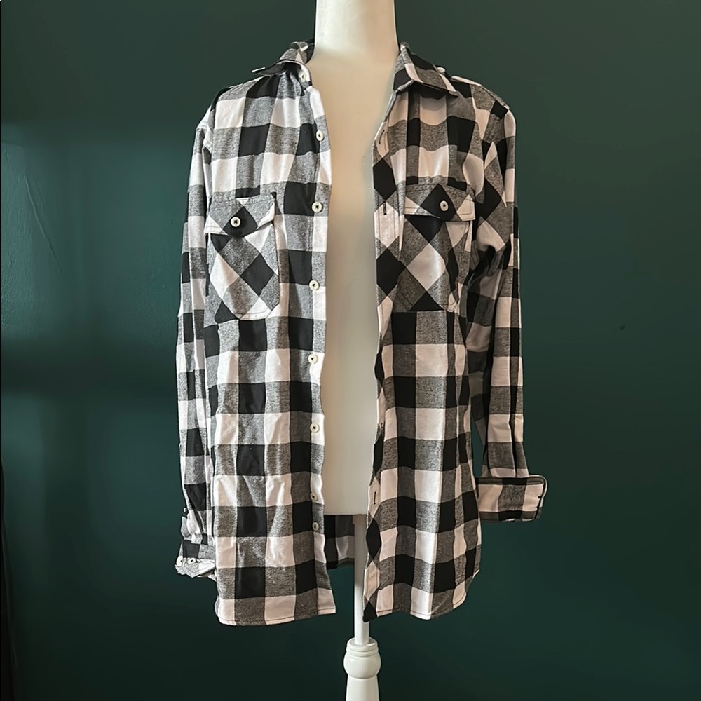 Black and White Plaid Button-Up Shirt
